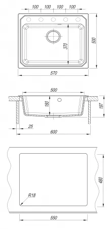 Мойка Bamboo Кардинал 570 белый 29.030.D0570.401 (570x500 мм)