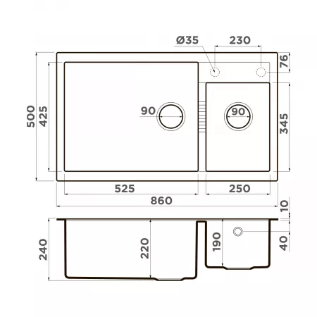 Мойка Omoikiri Tedori 86-2-LB-BL черный (860x500 мм) 4993932