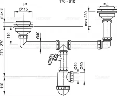Сифон AlcaPlast A454P (d 40/50 мм)