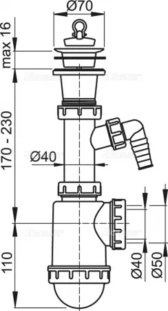 Сифон AlcaPlast A442P-DN50/40