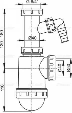 Сифон AlcaPlast A443P-DN50/40