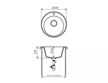 Мойка Tolero Classic R-108 черный (510x510 мм) 765445