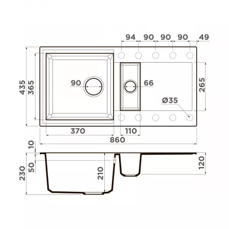 Мойка Omoikiri Sakaime 86-2-EV эверест (860x465 мм) 4993204