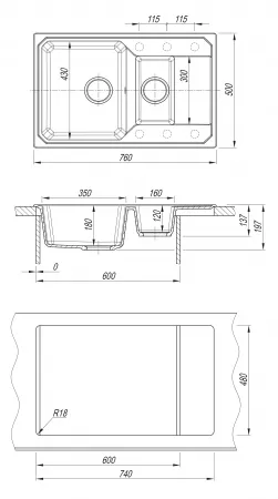 Мойка Bamboo Кардинал 760К белый 29.035.D0760.401 (760x500 мм)
