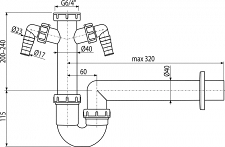 Сифон AlcaPlast A82-DN40