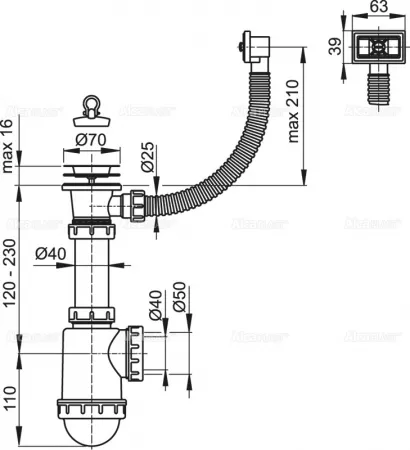 Сифон AlcaPlast A444-DN50/40