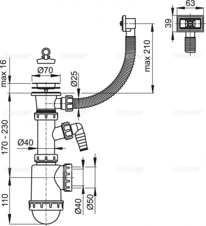 Сифон AlcaPlast A444P-DN50/40