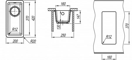 Мойка Flortek Ринг 160 грей (200x420 мм) 24.050.00160.305