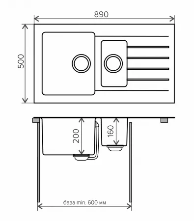 Мойка Tolero Twist TTS-890K серый металлик (890x500 мм) 474490