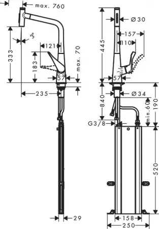 Смеситель Hansgrohe Metris Select 73816800 под сталь