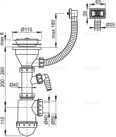 Сифон AlcaPlast A447P-DN50/40