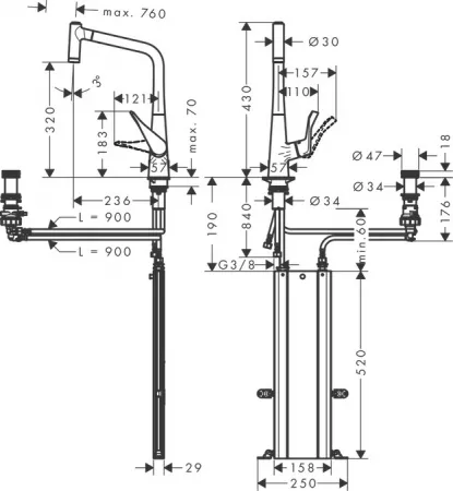 Смеситель Hansgrohe Metris Select 73806000 хром