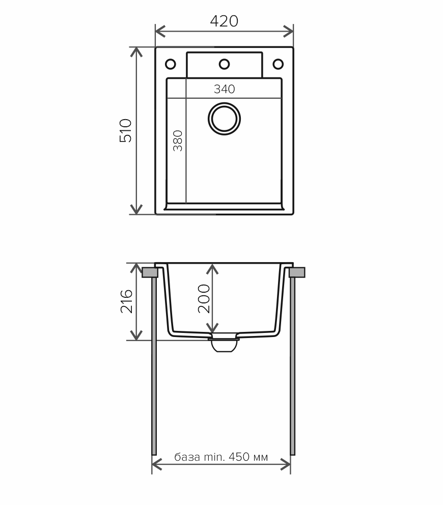 Мойка Polygran Argo-420 белый хлопок (420x510 мм) 627338