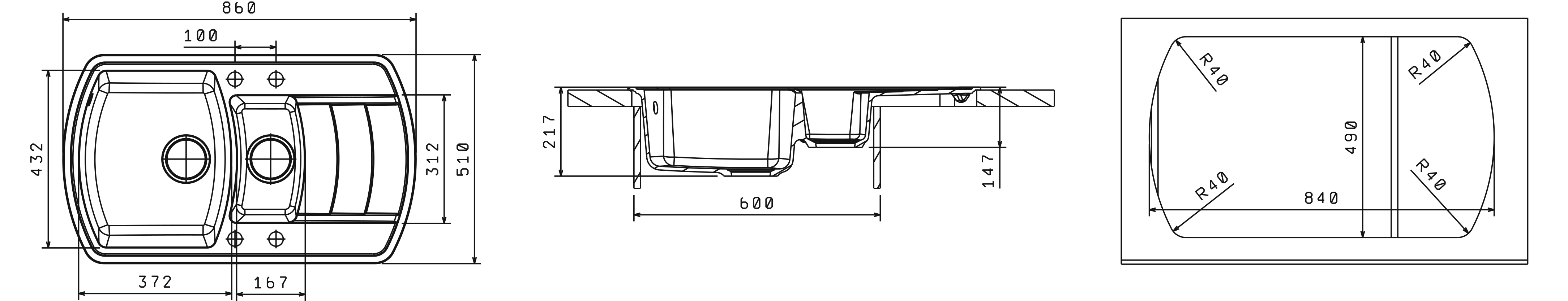 Мойка Florentina Нире-860К Черный  (860x510 мм) 20.205.D0860.102