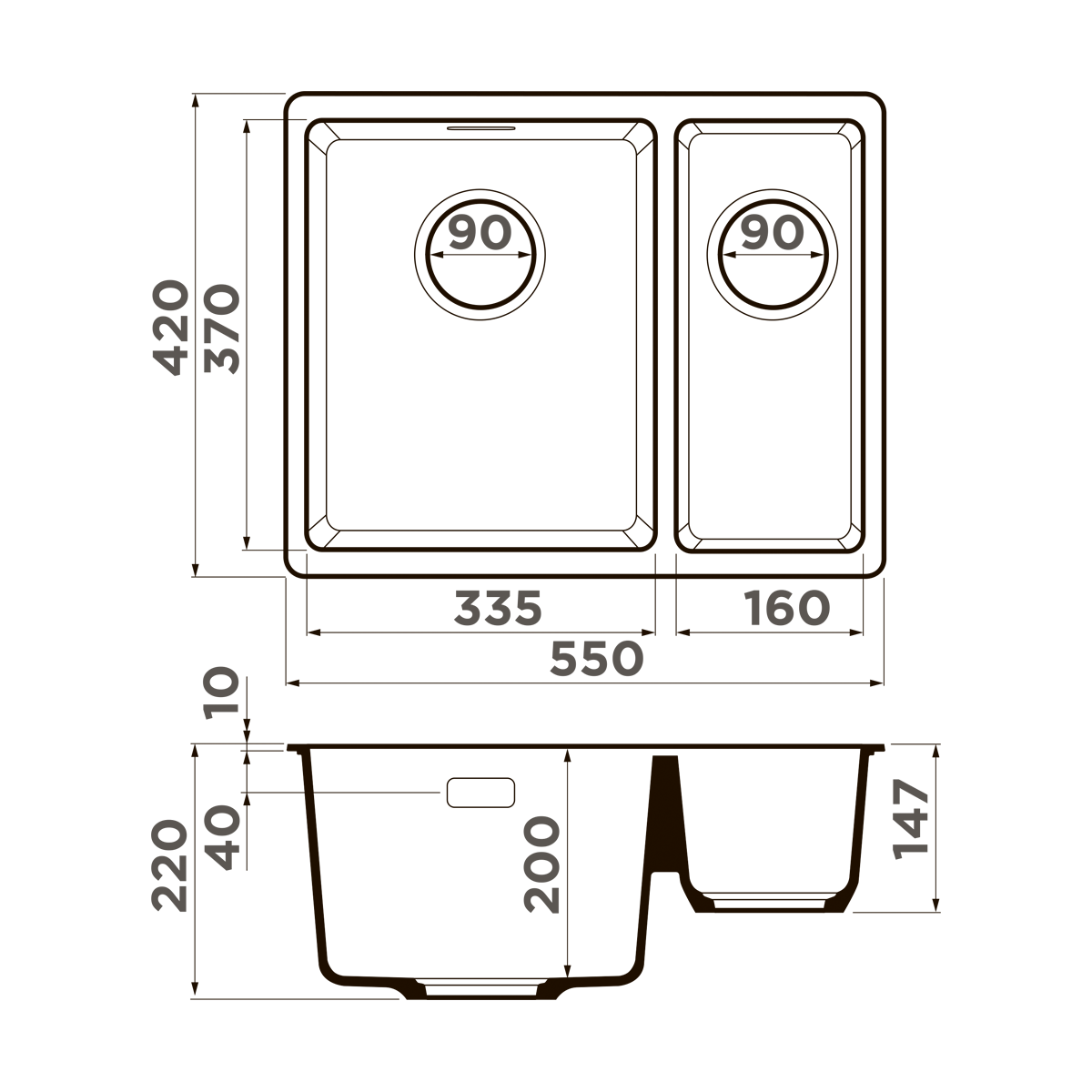 Мойка Omoikiri Kata 55-2-U-CA карамель (540x420 мм) 4993385