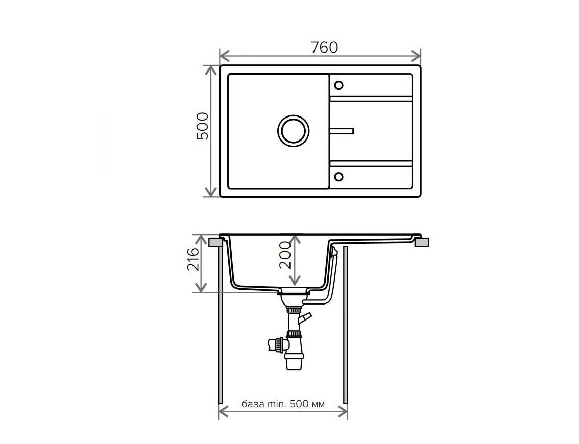 Мойка Tolero Classic R-112 серый (760x500 мм) 765735