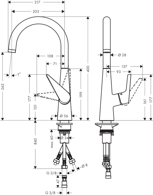 Смеситель Hansgrohe Talis 72812000 хром (для водонагревателей открытого типа)