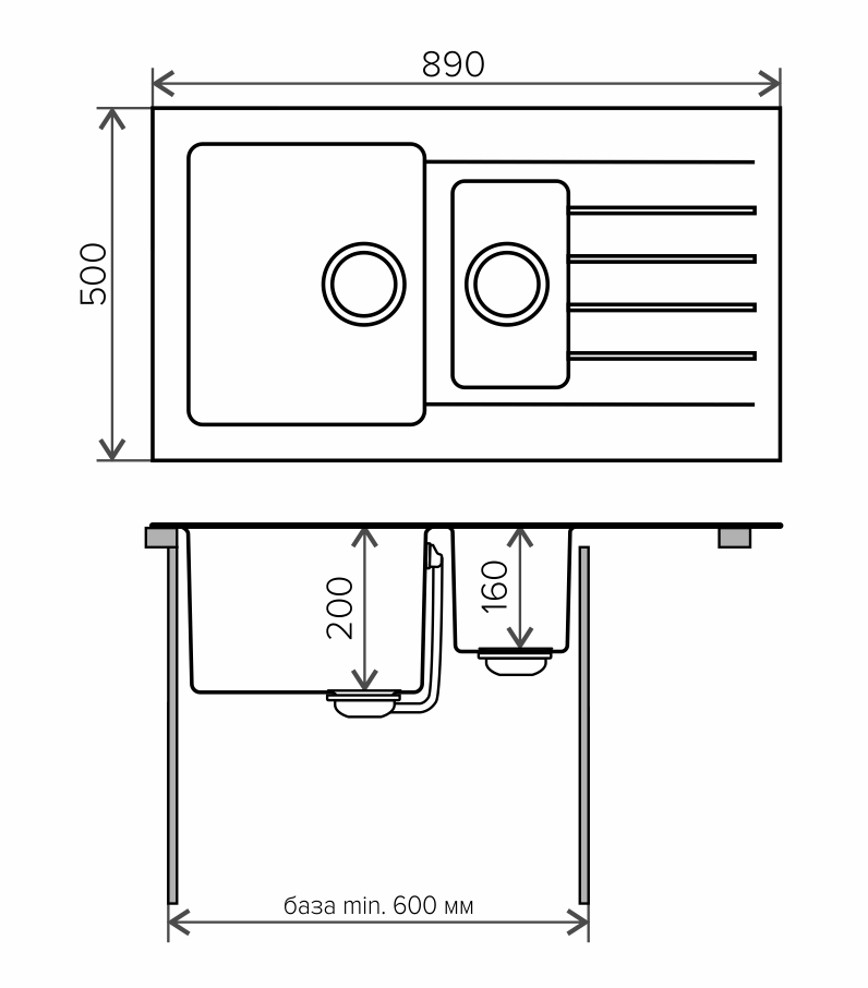 Мойка Tolero Twist TTS-890K черный (890x500 мм) 474469