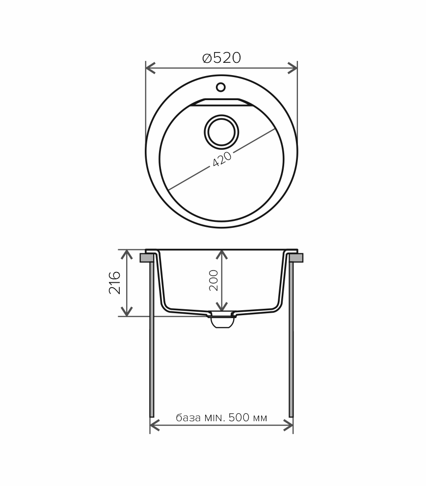 Мойка Polygran Atol-520 черный (520x520 мм) 627444