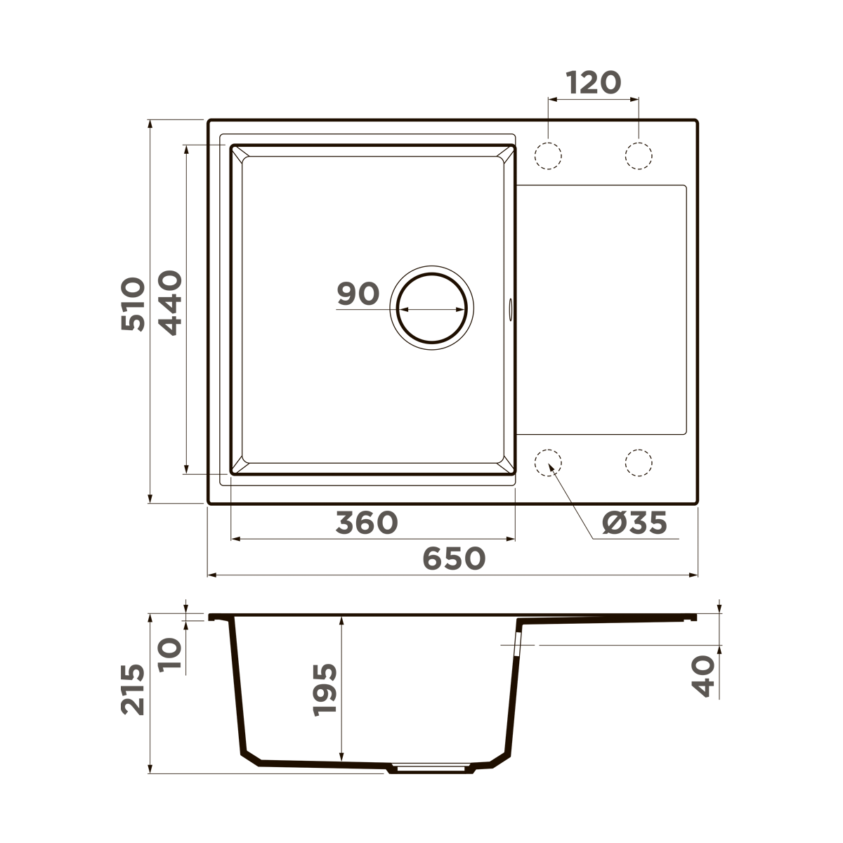 Мойка Omoikiri Daisen 65-BL черный (650x510 мм) 4993684