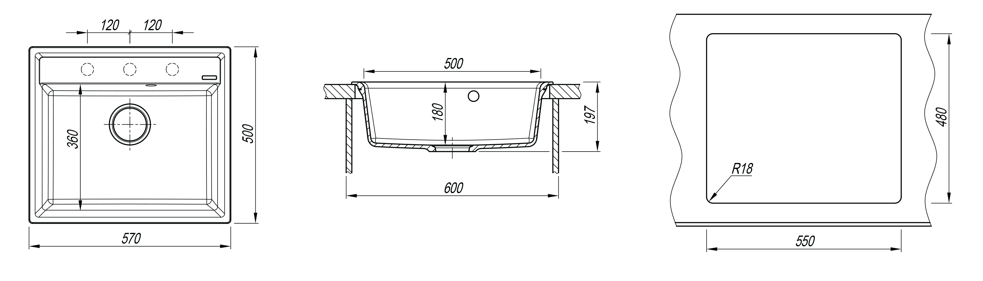 Мойка Flortek Консул 570 жасмин (570x500 мм) 23.020.D0570.201