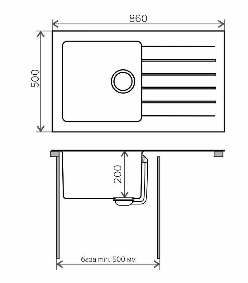 Мойка Tolero Twist TTS-860 серый металлик (860x500 мм) 474414