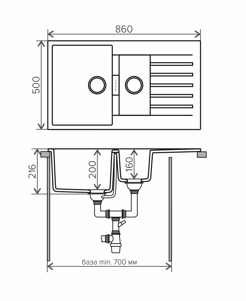 Мойка Tolero Loft TL-860 черный (860x500 мм) 473905