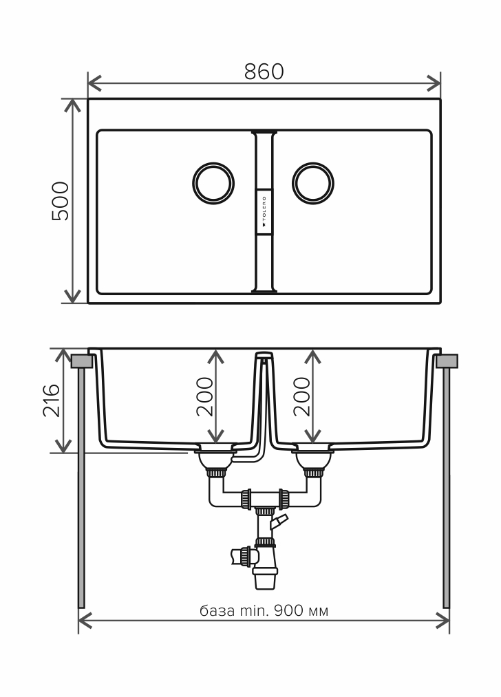 Мойка Tolero Loft TL-862 черный (860x500 мм) 473981