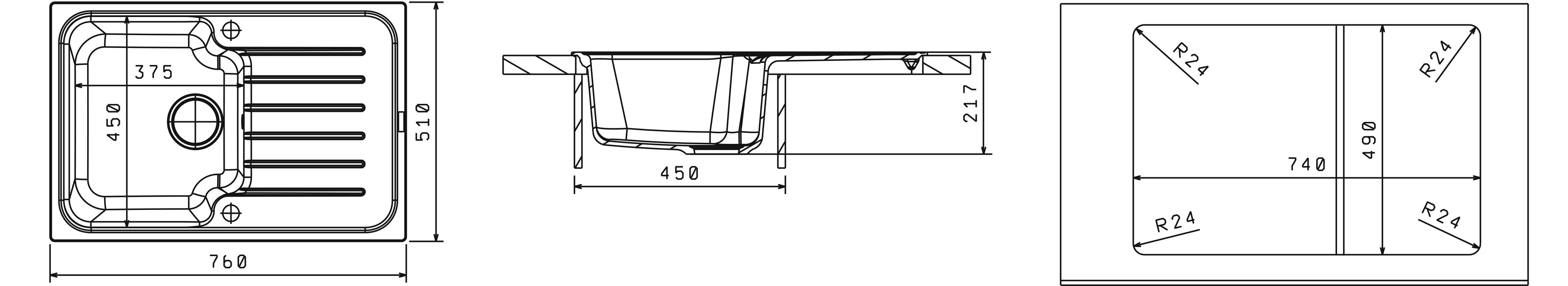 Мойка Florentina Таис-760 Черный  (760x510 мм) 20.260.B0760.102