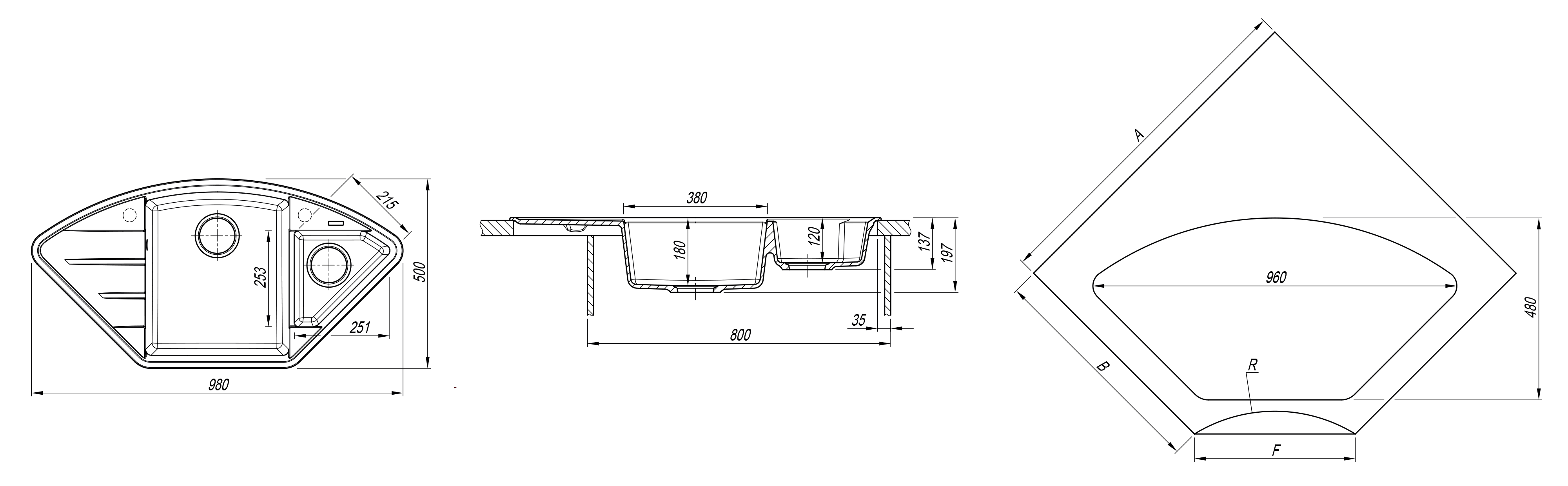 Мойка Flortek Крокус 980 мокко (980x500 мм) 23.040.E0980.303
