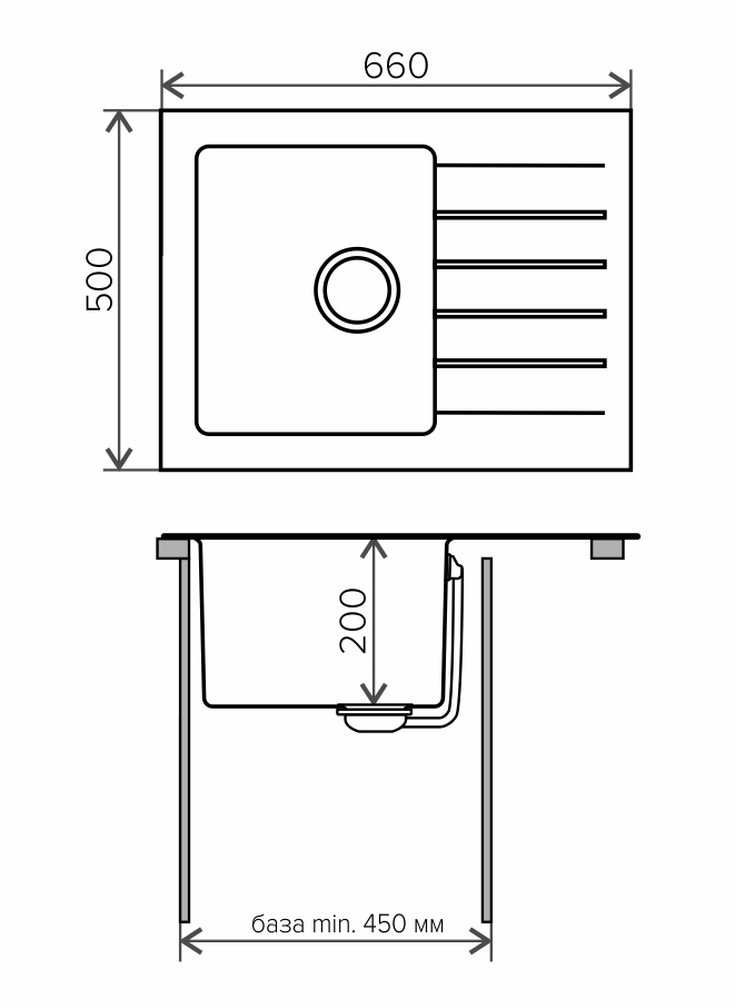 Мойка Tolero Twist TTS-660 серый металлик (660x500 мм) 474094