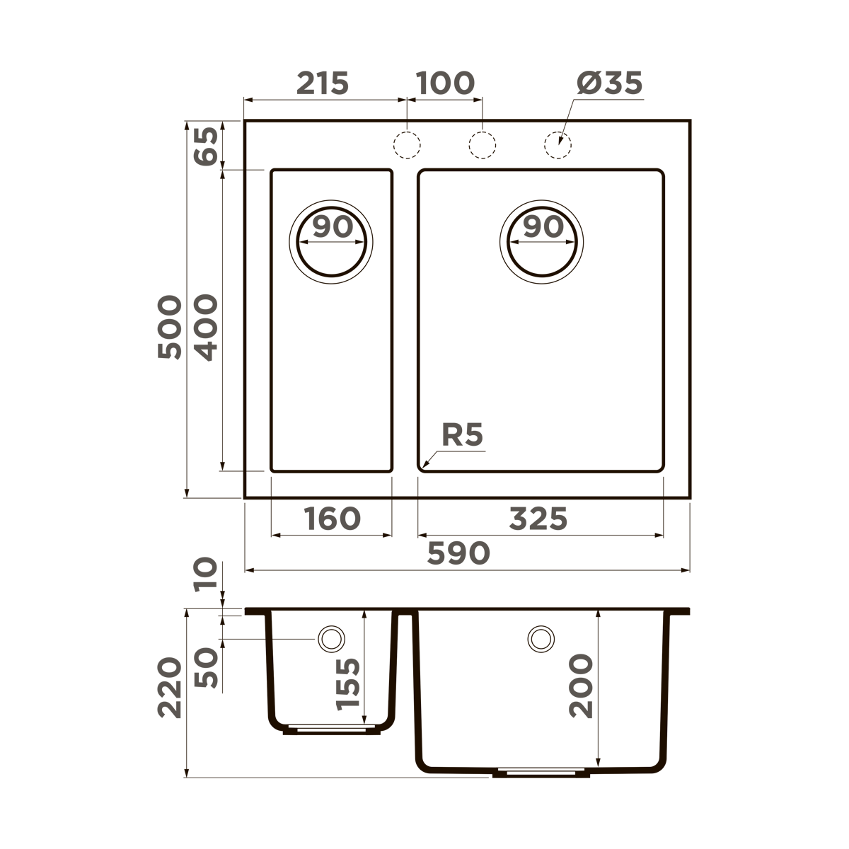 Мойка Omoikiri Bosen 59-2-PL платина (590x500 мм) 4993224