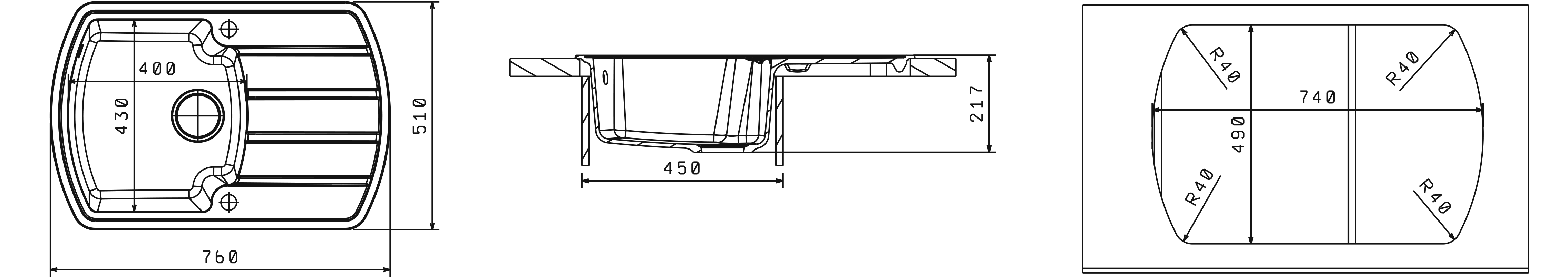 Мойка Florentina Нире-760 Черный  (760x510 мм) 20.195.B0760.102