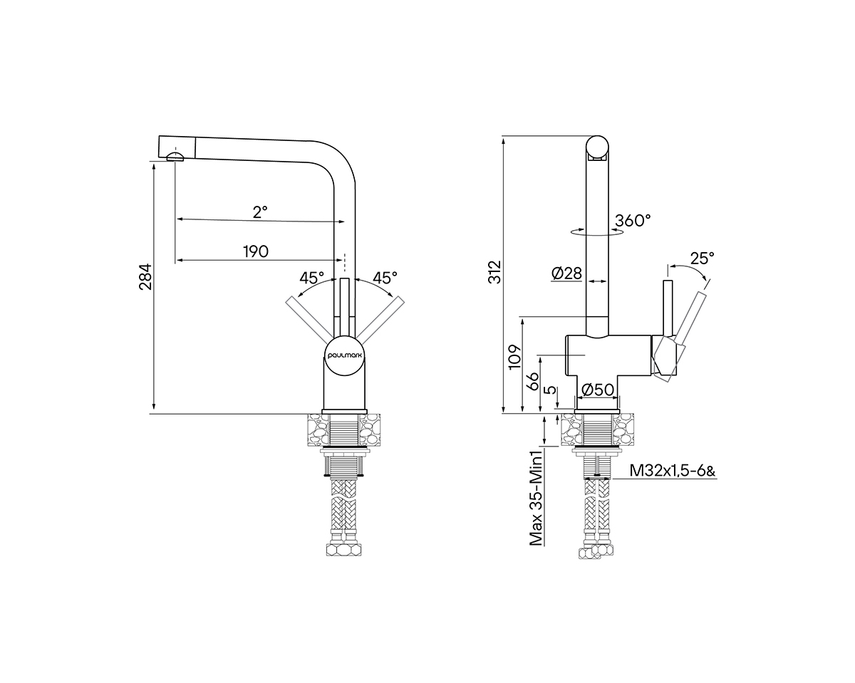 Смеситель Paulmark Spring Sp212067-SS нержавеющая сталь