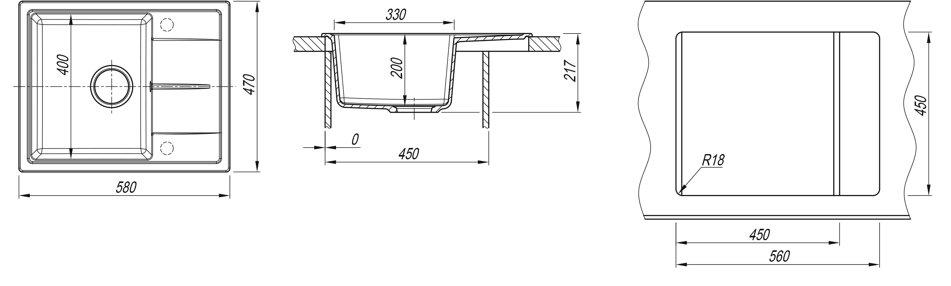 Мойка Dr. Gans Ника-580 черный 25.070.B0580.407 (580x470 мм)