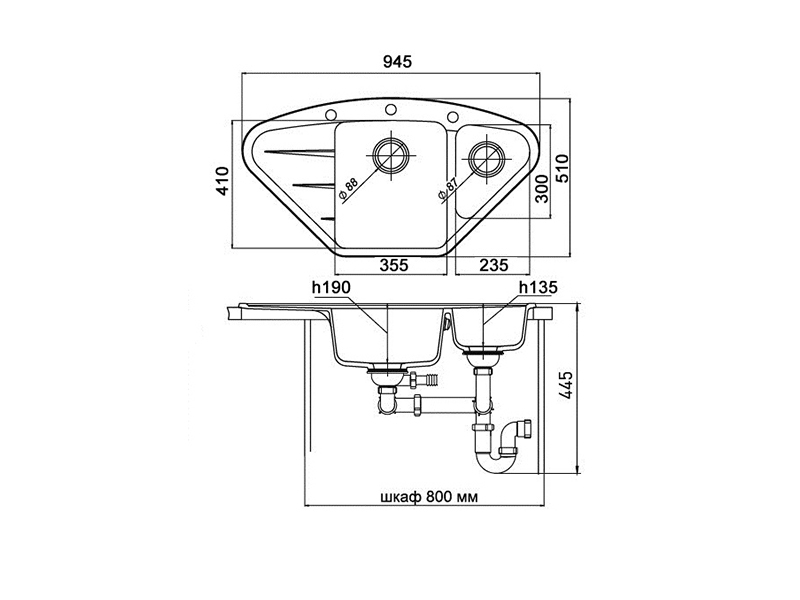 Мойка Ewigstein Wink 80KF крем (945x510 мм) W- 80KF крем