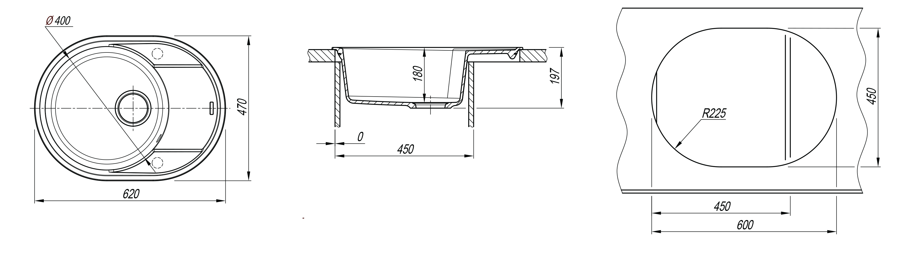 Мойка Flortek Дафна 620 антрацит (400x400 мм) 23.030.B0620.302