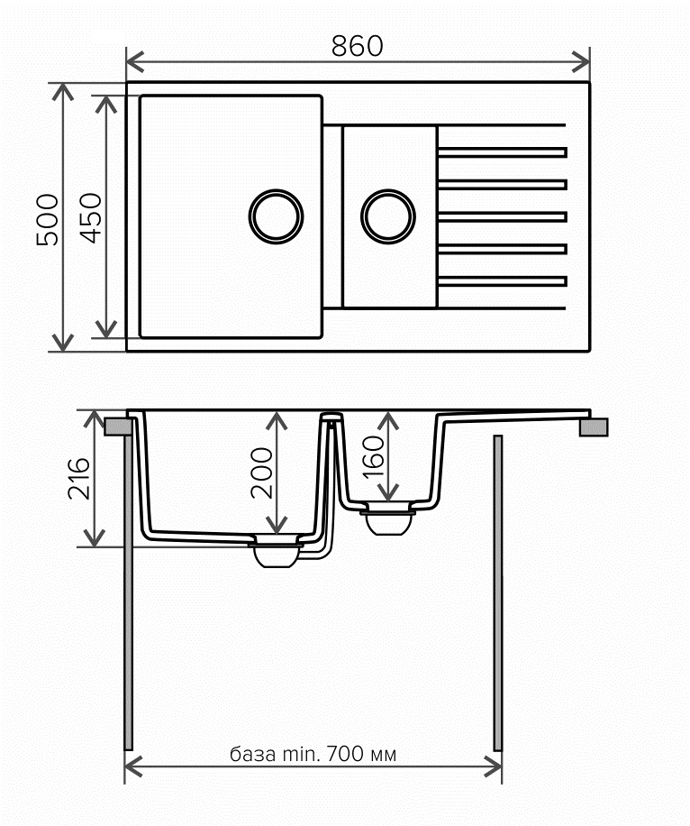 Мойка Tolero Classic R-118 черный (860x500 мм) 473509