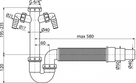 Сифон AlcaPlast A84-DN50/40