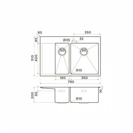 Мойка Omoikiri Akisame 78-2-LG-R светлое золото (780x510 мм) 4973088