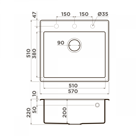 Мойка Omoikiri Tedori 57-EV эверест (570x510 мм) 4993986