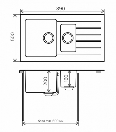 Мойка Tolero Twist TTS-890K черный (890x500 мм) 474469