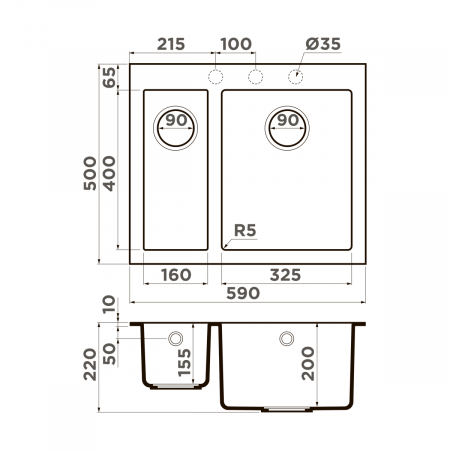 Мойка Omoikiri Bosen 59-2-SA бежевый (590x500 мм) 4993151