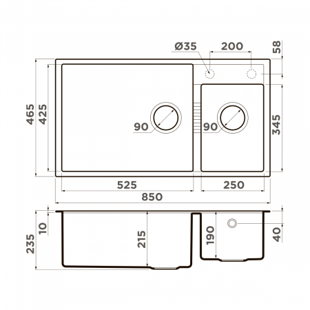 Мойка Omoikiri Tedori 85-2-U-CH шампань (850x465 мм) 4993945