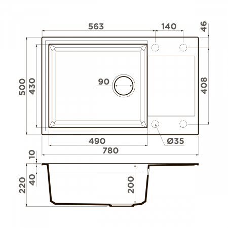 Мойка Omoikiri Sakaime 78-LB-DC темный шоколад (780x500 мм) 4993904