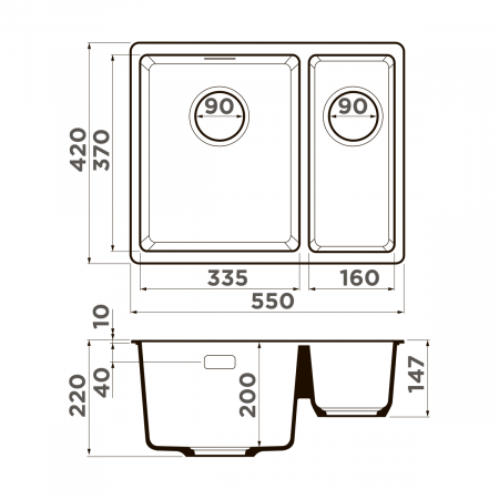 Мойка Omoikiri Kata 55-2-U-DC темный шоколад (540x420 мм) 4993388