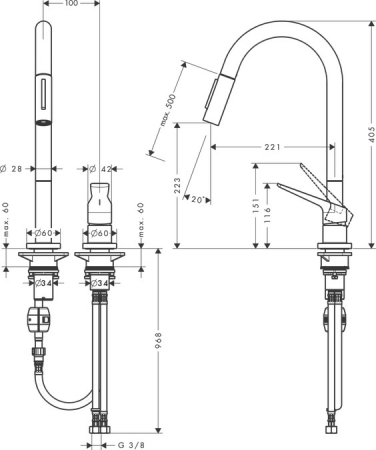 Смеситель AXOR Citterio M 34822340 шлифованный черный хром