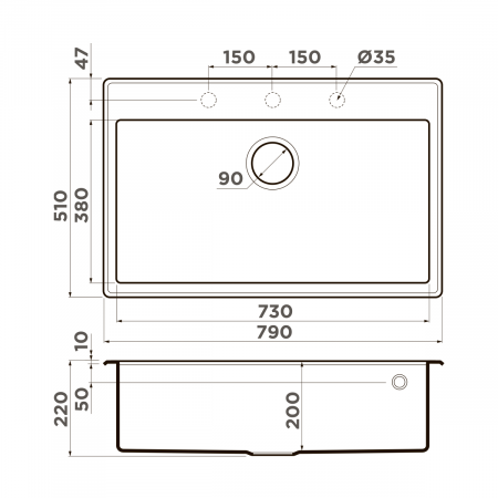 Мойка Omoikiri Tedori 79-GR leningrad grey (790x510 мм) 4993571