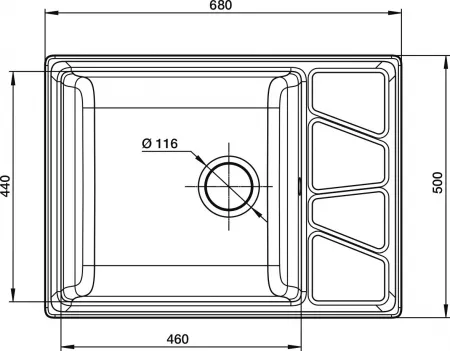 Мойка GranFest Vertex серый (680x500 мм) V-680 L сер