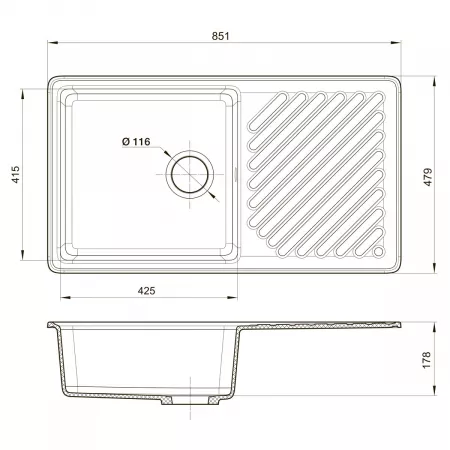 Мойка GranFest Quarz черный (479x851 мм) 53 черный